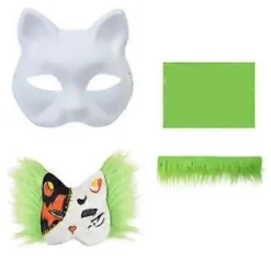 Omålade Rävmasker Halloween Cosplay Mask Handmålade Kattmasker med Päls Anime Cosplay Mask Djurmask Set><noscript><img width=