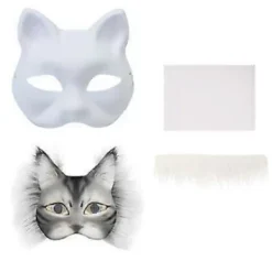 Omålade Rävmasker Halloween Cosplay Mask Handmålade Kattmasker med Päls Anime Cosplay Mask Djurmask Set><noscript><img width=