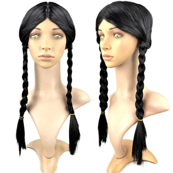 Onsdag Addams Cosplay Peruk Långt Svart Flätor Hår Halloween P A1> Peruker