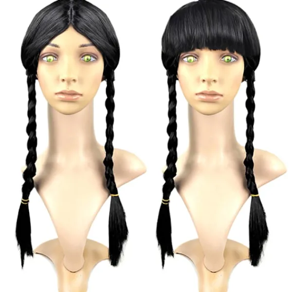Onsdag Addams Cosplay Peruk Långt Svart Flätor Hår Halloween P A1> Peruker