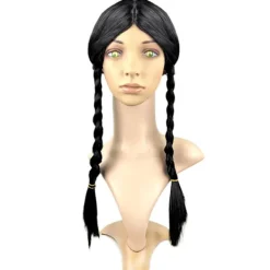 Onsdag Addams Cosplay Peruk Långt Svart Flätor Hår Halloween P A1><noscript><img width=