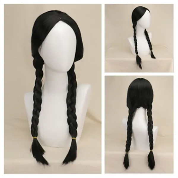 Onsdag Addams Cosplay Peruk Dam Långt Hår Peruk> Peruker