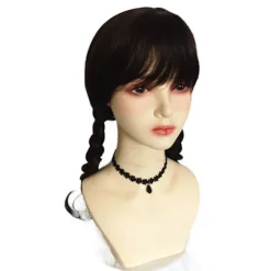 CNMR Onsdag Addams Family Wig Cosplay LÃ¥nga Svarta FlÃ¤tor HÃ¥r Prop Z><noscript><img width=