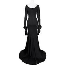 Onsdag Morticia Addams Cosplay Kostym Sexig Svart Klänning För Kvinnor Halloween Karneval Party Kostym-r (XS Med Peruk)><noscript><img width=