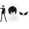 P5 Persona 5 Cosplay Kurusu Akira Joker Cosplay Peruk Mask Hår Peruk + Mask Halloween Fest Rollspel Cosplay Kostym 2 Delar Set> Tillbehör