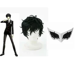 P5 Persona 5 Cosplay Kurusu Akira Joker Cosplay Peruk Mask Hår Peruk + Mask Halloween Fest Rollspel Cosplay Kostym 2 Delar Set> Tillbehör