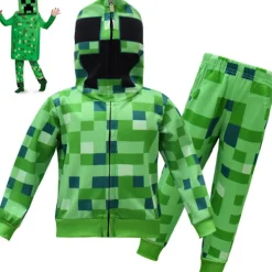 2-pack Barnkostymer Minecraft för barn, långärmad tröja med huva och byxor-FA- 160cm> Peruker