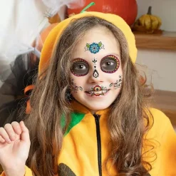 8-pack Dagen de Muertos sockerdödskalle ansikts-tatueringar - Tillfälliga tatueringar för Halloween-sminkning - Tatueringsdekaler för Halloween-maskeradfest | Fyndiq><noscript><img width=