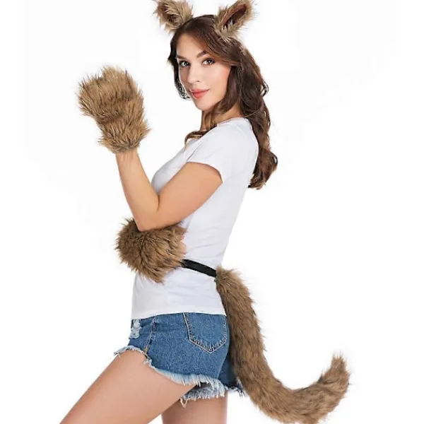 3-pack Djurdräkttillbehörssats Falsk Päls Kattunge Vargöron Hårclips Lång Svans Plyschhandskar Halloween Cosplay Rekvisita> Tillbehör