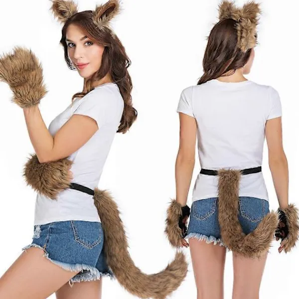 3-pack Djurdräkttillbehörssats Falsk Päls Kattunge Vargöron Hårclips Lång Svans Plyschhandskar Halloween Cosplay Rekvisita> Tillbehör