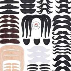 48-pack Falska Mustascher, Självhäftande Flerfärgade Mustascher för Fest, Maskerad, Halloween, Uppträdande> Tillbehör