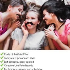 48-pack Falska Mustascher, Självhäftande Flerfärgade Mustascher för Fest, Maskerad, Halloween, Uppträdande><noscript><img width=