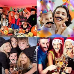 48-pack Falska Mustascher, Självhäftande Flerfärgade Mustascher för Fest, Maskerad, Halloween, Uppträdande><noscript><img width=