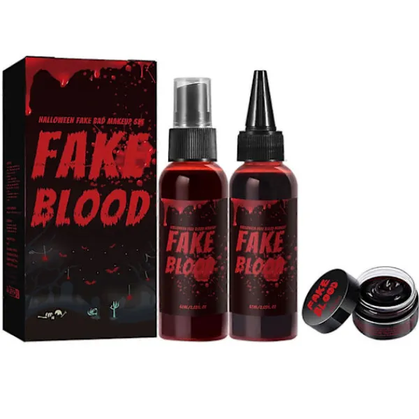 3-pack falskt blod rekvisita säker icke-irriterande sminkrekvisita för Halloween-festdekorationer> Smink