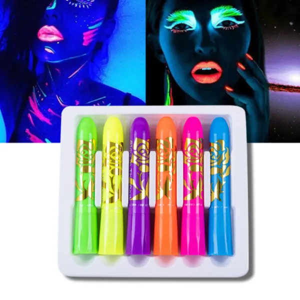 6-pack Glow-in-the-Dark Ansiktsfärg UV Neon Ansiktsfärg Crayon Penna> Smink