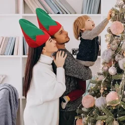 3-pack Jultomtehatt med Jingle Bells - 28 x 27cm Grön Filthatt med Röd Zigzag/Randdesign för Vuxna><noscript><img width=