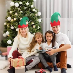 3-pack Jultomtehatt med Jingle Bells - 28 x 27cm Grön Filthatt med Röd Zigzag/Randdesign för Vuxna><noscript><img width=