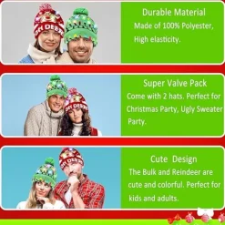 2-pack Jultomtehatt med LED-ljus, stickad, färgglada blinkande juldekorationer för fest (One Size Fits More)><noscript><img width=