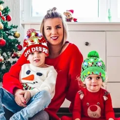 2-pack Jultomtehatt med LED-ljus, stickad, färgglada blinkande juldekorationer för fest (One Size Fits More)><noscript><img width=