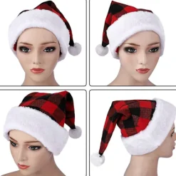 3-pack Jultomteluva i Sammet Röd Svart Rutiga Julpartytillbehör för Vuxna><noscript><img width=