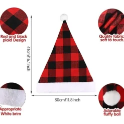 2-pack Jultomteluvor, röda och svarta rutiga plyschhattar för juldräktsfest><noscript><img width=