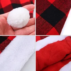 2-pack Jultomteluvor, röda och svarta rutiga plyschhattar för juldräktsfest><noscript><img width=