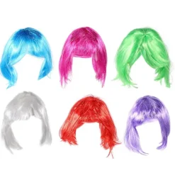 6-pack Partyhårstycke Färgglada Kostym Peruk Kort Bob Hårsnitt Peruk för Flickor Kvinnor Blandade Färger 28cm 28cm> Peruker