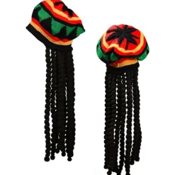 2-pack Rasta-mössa med svarta dreadlocks Bob Marley Dreadlocks Peruk med Rasta Tam-mössa Maskerad Rasta Perukmössa> Huvudbonader