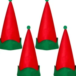 4-pack röda tomtehattar i filt, julhattar, jultomtehattar> Huvudbonader