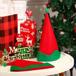 4-pack röda tomtehattar i filt, julhattar, jultomtehattar><noscript><img width=