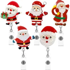 5-pack Utdragbara Badgehållare Id-kort Hållare Sjuksköterska Snurrklämma Jultomte Badgehållare Kort Hållare> Tillbehör