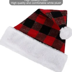 3-pack Vuxen Tomtehatt Sammet Röd Svart Rutig Julfest Tillbehör><noscript><img width=