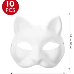 Paris_10 st Kattmasker för Målning, Djurmasker Gör-det-själv Vita Halvmasker för Maskerad Halloween Barn Cosplay Masker Kostymfest Favörer> Masker