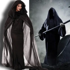 Party Dam Anime Cosplay Halloween Häxkappa Kostym Svart W Kappdräkt M> Dräkter