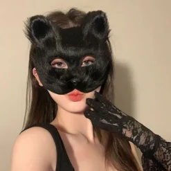 HEET 1PC Rävmask Päls Halv Ansikte Djur Katt Mask Halloween Cosplay> Masker