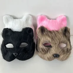 HEET 1PC Rävmask Päls Halv Ansikte Djur Katt Mask Halloween Cosplay><noscript><img width=