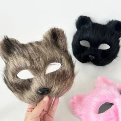 HEET 1PC Rävmask Päls Halv Ansikte Djur Katt Mask Halloween Cosplay><noscript><img width=