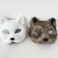 HEET 1PC Rävmask Päls Halv Ansikte Djur Katt Mask Halloween Cosplay><noscript><img width=