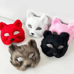 HEET 1PC Rävmask Päls Halv Ansikte Djur Katt Mask Halloween Cosplay><noscript><img width=