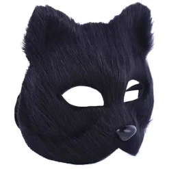 HEET 1PC Rävmask Päls Halv Ansikte Djur Katt Mask Halloween Cosplay><noscript><img width=
