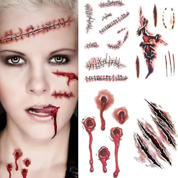 4pcs Halloween Scar Tattoo Sticker> Smink
