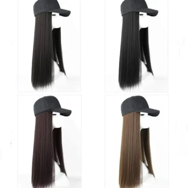 1Pcs Long Straight Hat Wig Natural Brown Wigs Connect Synthetic Synthetic Baseball Cap Hair Wig Hat Wig Adjustable for Women> Peruker