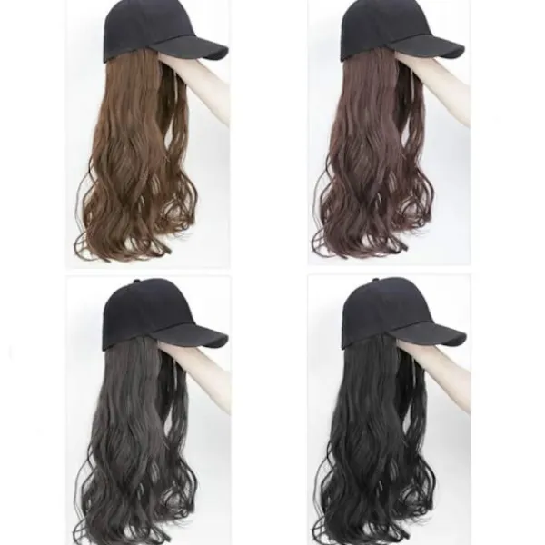 1Pcs Long Straight Hat Wig Natural Brown Wigs Connect Synthetic Synthetic Baseball Cap Hair Wig Hat Wig Adjustable for Women> Peruker