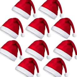 ATELA 10PCS Santa Hats Julhatt för vuxna, Julfest hattar Maskeraddräkt Julhattar eller jultomtedräkt - Jultomten Kul Julhattar för Xmas Office Party Bulk> Huvudbonader