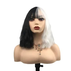 Peruk dam cos Svart och vit häxa Cruella högtemperatursilke> Peruker