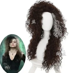 Peruk för Bellatrix Lestrange, Lång Brun Blandad Vågig, Värmebeständig Cosplay Kostym Peruk + Perukhuva> Peruker