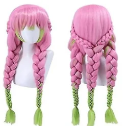 Peruk för Kanroji Mitsuri Cosplay från Demon Slayer Grön och Rosa Lång Rak Br (YJD)> Peruker