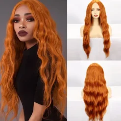 Peruk för kvinnor med långt lockigt orange hår> Peruker