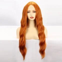 Peruk för kvinnor med långt lockigt orange hår> Peruker