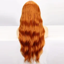 Peruk för kvinnor med långt lockigt orange hår><noscript><img width=